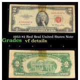 1953 $2 Red Seal United States Note Grades vf deta