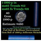 BU Shotgun Jefferson 5c roll, 1990-p 40 pcs Bank $