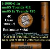 BU Shotgun Jefferson 5c roll, 1980-d 40 pcs Bank $