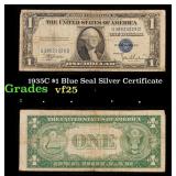 1935C $1 Blue Seal Silver Certificate Grades vf+
