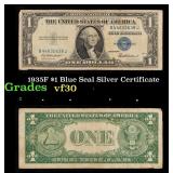 1935F $1 Blue Seal Silver Certificate Grades vf++