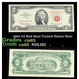 1963 $2 Red Seal United States Note Grades Gem CU