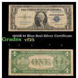 1935E $1 Blue Seal Silver Certificate Grades vf+