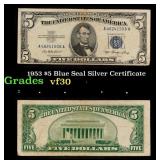 1953 $5 Blue Seal Silver Certificate Grades vf++