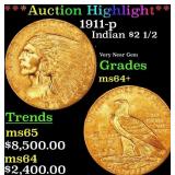 *Highlight* 1911-p Gold Indian Quarter Eagle $2 1/
