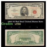 1963 $5 Red Seal United States Note Grades vf++