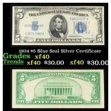 1934 $5 Blue Seal Silver Certificate Grades xf