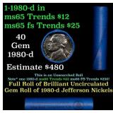 BU Shotgun Jefferson 5c roll, 1980-d 40 pcs Bank $