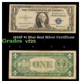 1935F $1 Blue Seal Silver Certificate Grades vf+