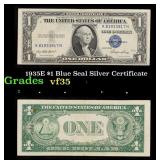 1935E $1 Blue Seal Silver Certificate Grades vf++