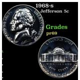 1968-s Proof Jefferson Nickel 5c Grades GEM++ Proo