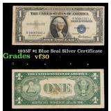 1935F $1 Blue Seal Silver Certificate Grades vf++