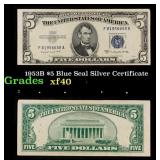 1953B $5 Blue Seal Silver Certificate Grades xf