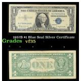 1957B $1 Blue Seal Silver Certificate Grades vf++