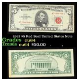 1963 $5 Red Seal United States Note Grades Choice