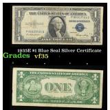 1935E $1 Blue Seal Silver Certificate Grades vf++