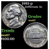 1981-p Jefferson Nickel 5c Grades GEM++ Unc