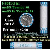 BU Shotgun Jefferson 5c roll, 2011-d 40 pcs Bank $