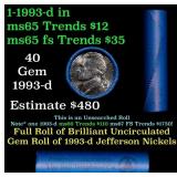 BU Shotgun Jefferson 5c roll, 1993-d 40 pcs Bank $