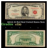 1953A $5 Red Seal United States Note Grades vf++