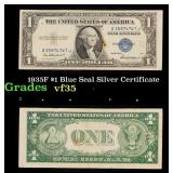 1935F $1 Blue Seal Silver Certificate Grades vf++