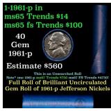 BU Shotgun Jefferson 5c roll, 1961-p 40 pcs Bell T