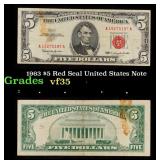 1963 $5 Red Seal United States Note Grades vf++