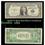 1935F $1 Blue Seal Silver Certificate Grades vf+