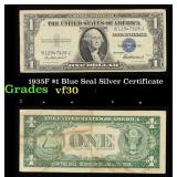 1935F $1 Blue Seal Silver Certificate Grades vf++