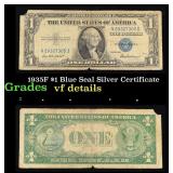 1935F $1 Blue Seal Silver Certificate Grades vf de