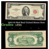 1953 $2 Red Seal United States Note Grades vf++