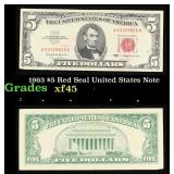 1963 $5 Red Seal United States Note Grades xf+