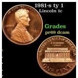 1981-s ty 1 Proof Lincoln Cent 1c Grades GEM++ Pro