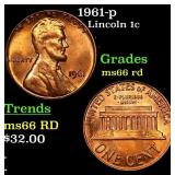 1961-p Lincoln Cent 1c Grades GEM+ Unc RD