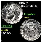 1987-p Roosevelt Dime 10c Grades GEM++ Unc