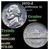 1970-d Jefferson Nickel 5c Grades GEM++ Unc