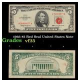 1963 $5 Red Seal United States Note Grades vf++