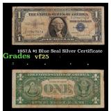1957A $1 Blue Seal Silver Certificate Grades vf+