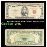 1953B $5 Red Seal United States Note Grades vf++