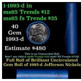 BU Shotgun Jefferson 5c roll, 1993-d 40 pcs Bank $