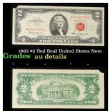 1963 $2 Red Seal United States Note Grades AU Deta