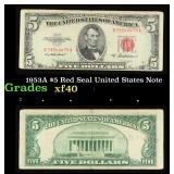 1953A $5 Red Seal United States Note Grades xf