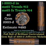 BU Shotgun Jefferson 5c roll, 2003-d 40 pcs Bank $