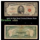 1963 $5 Red Seal United States Note Grades vf+