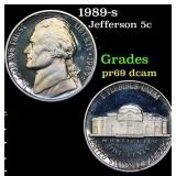 1989-s Proof Jefferson Nickel 5c Grades GEM++ Proo