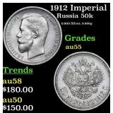 1912 Imperial Russia 50 Kopeks Silver Y# 58.2 Grad