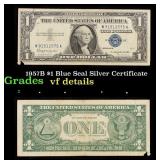 1957B $1 Blue Seal Silver Certificate Grades vf de