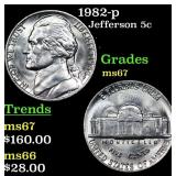 1982-p Jefferson Nickel 5c Grades GEM++ Unc