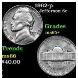 1962-p Jefferson Nickel 5c Grades GEM+ Unc