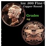 1oz .999 Fine Copper Bullion Round - Mercury Dime